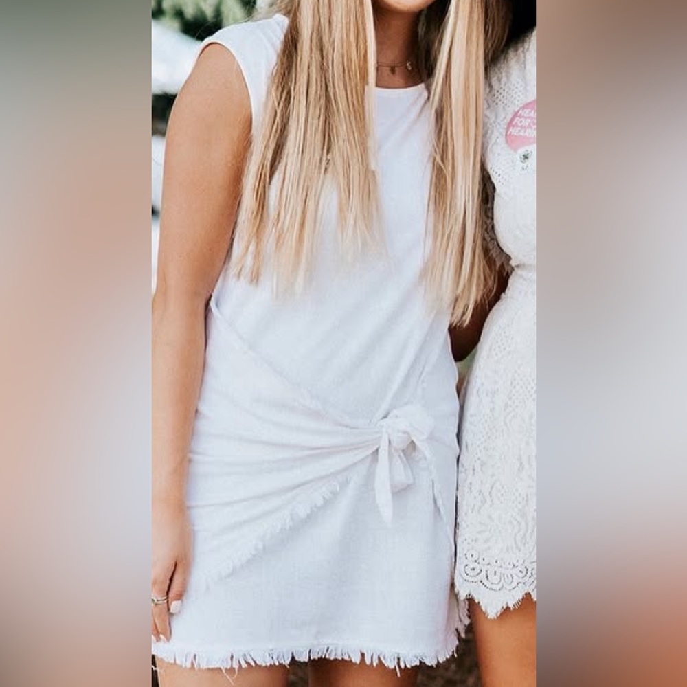 White fringe dress with tie front